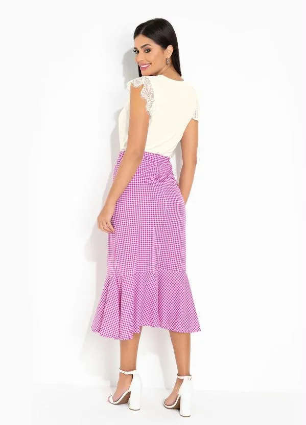 Rosalie - Saia Xadrez Rosa com Botão 5