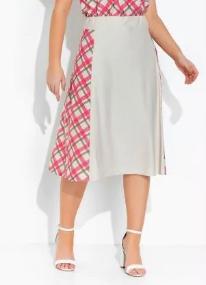 Rosalie - Saia Xadrez Rosa Evasê - ROSALIE