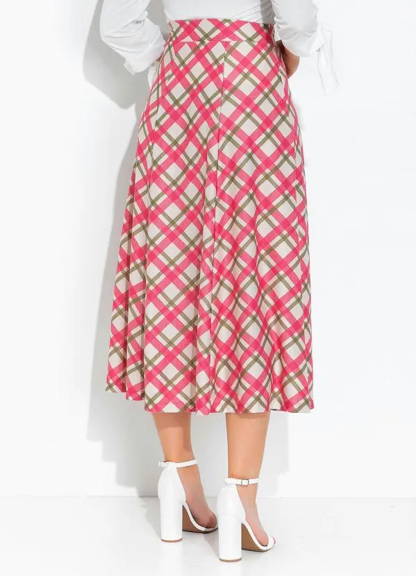 Rosalie - Saia Xadrez Rosa Evasê 2