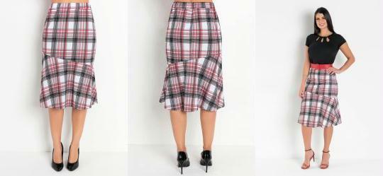Saia Xadrez Vermelha com Babado Moda Evanglica