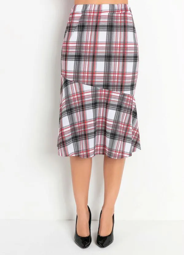 Rosalie - Saia Xadrez Vermelha com Babado Moda Evangélica