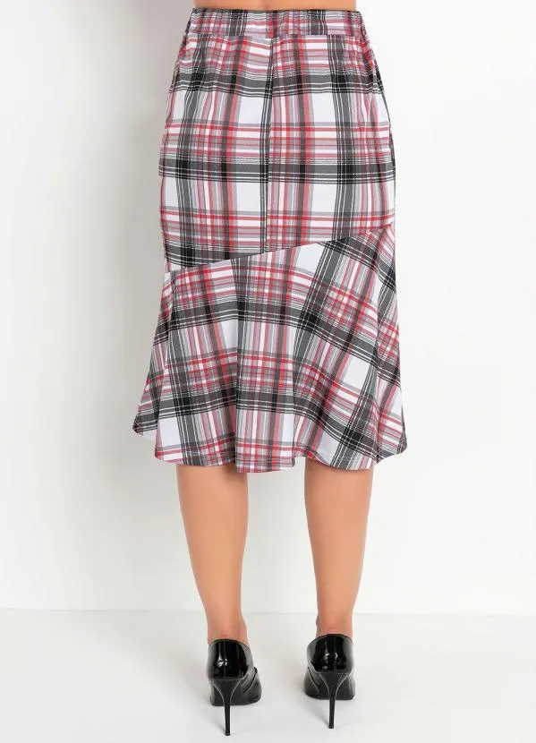 Rosalie Saia Xadrez Vermelha com Babado Moda Evangélica