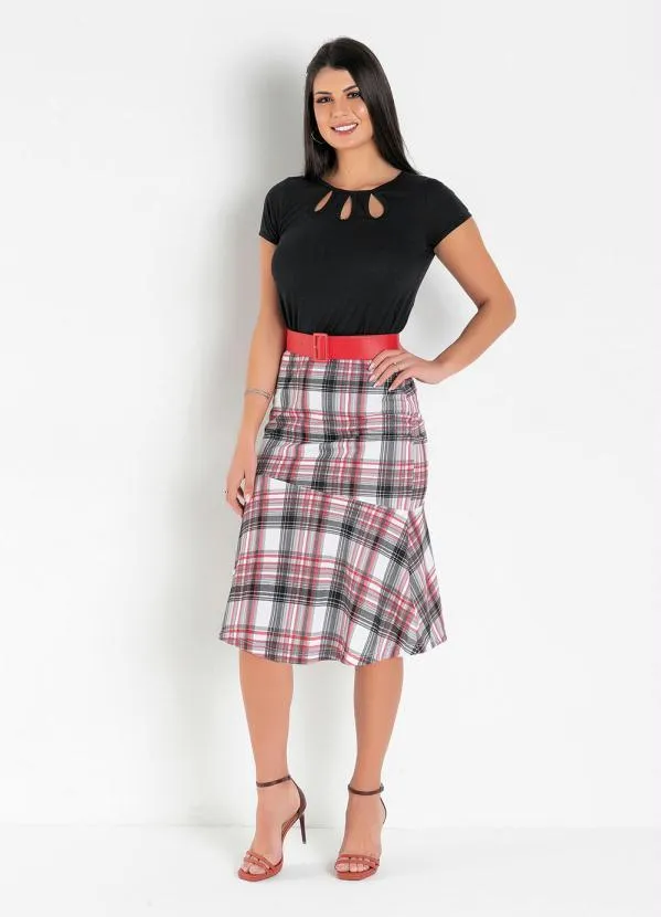 Rosalie - Saia Xadrez Vermelha com Babado Moda Evangélica 3