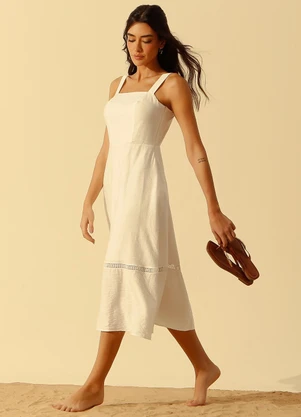 Principessa - Vestido com Alça Midi em Viscose Off White Samanta - PRINCIPESSA