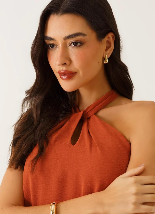 Principessa - Vestido Frente Única Clássico em Crepe Terracota Rosalina 5