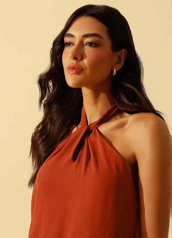 Principessa - Vestido Frente Única Clássico em Crepe Terracota Rosalina 7