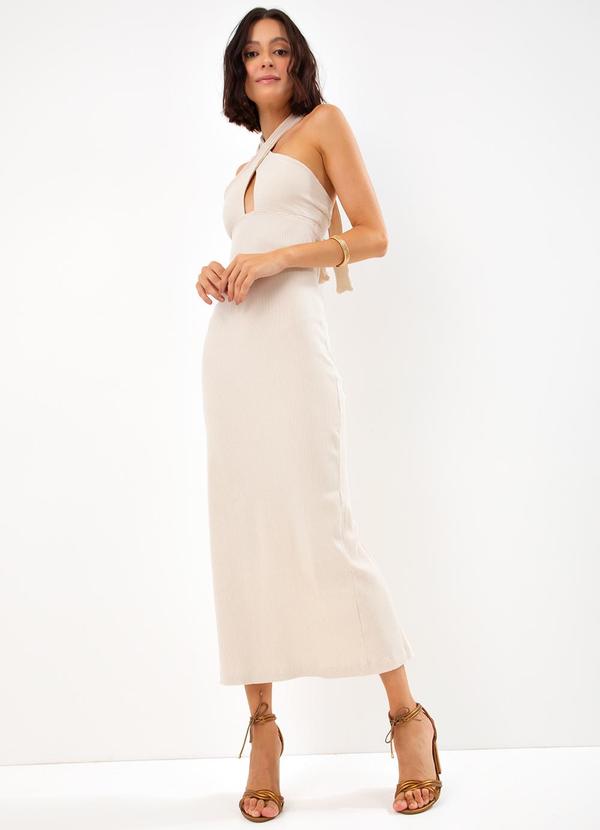 Colcci - Vestido Midi Malha Canelada Off White