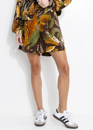 Farm - Bermuda em Viscolinho Floresta Sketch Marrom - FARM