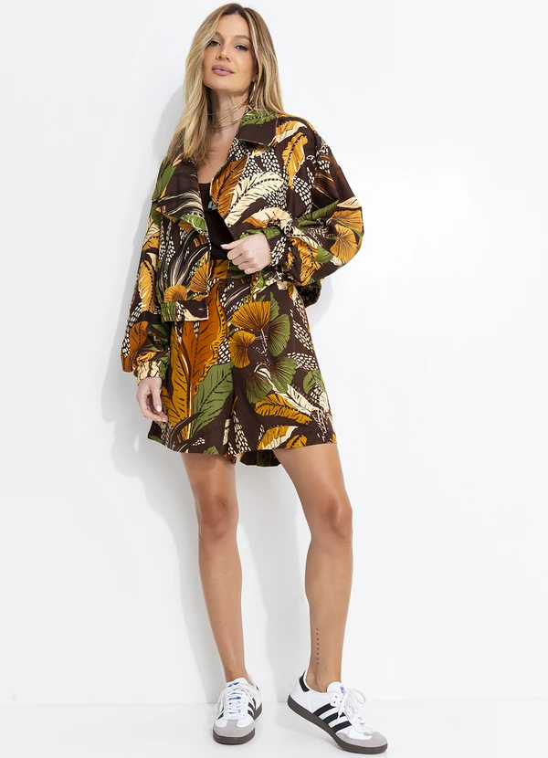 Farm - Bermuda em Viscolinho Floresta Sketch Marrom 3