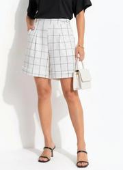 Bermuda Xadrez Grid Tecido Alfaiataria