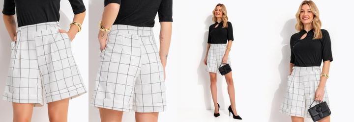 Bermuda Xadrez Grid Tecido Alfaiataria