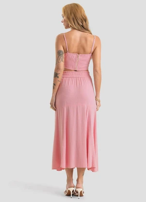 Dianna - Saia Feminina Midi com Botões em Linho Rosa - DIANNA