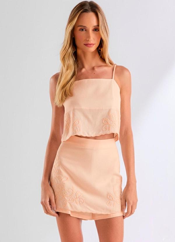 Carlota Costa - Saia Short Bordada Bege 2