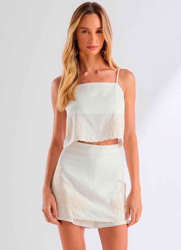 Carlota Costa - Saia Short Bordada Branco 3