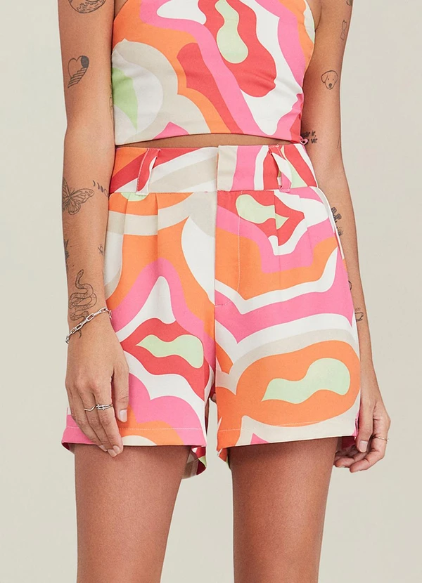 Authoria - Short Alfaiataria Abstrato Multi Colorido