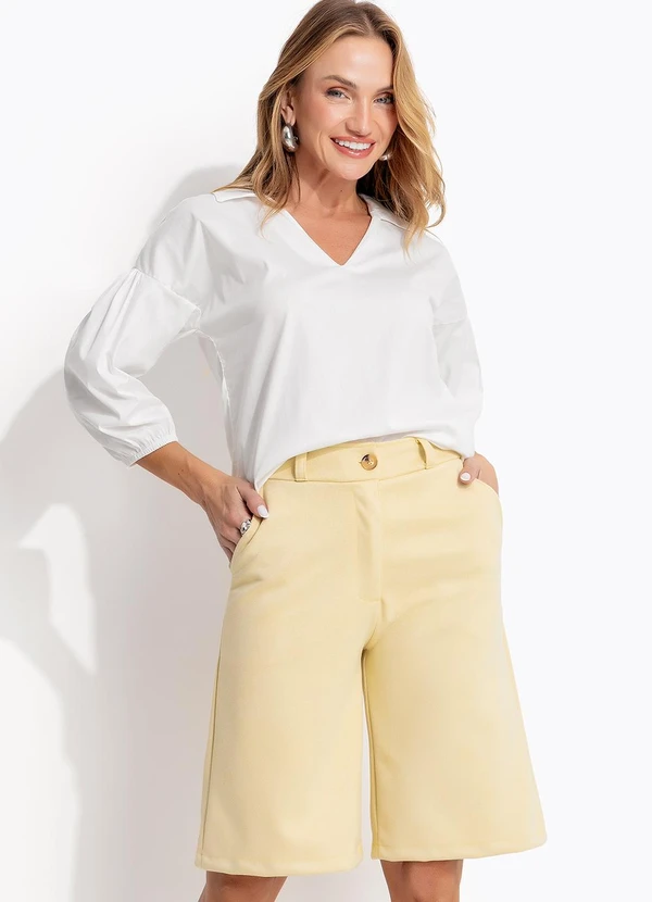 Quintess - Short Amarelo Manteiga em Malha Suede 4