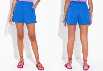 Short Azul com Bolsos e Elstico na Cintura