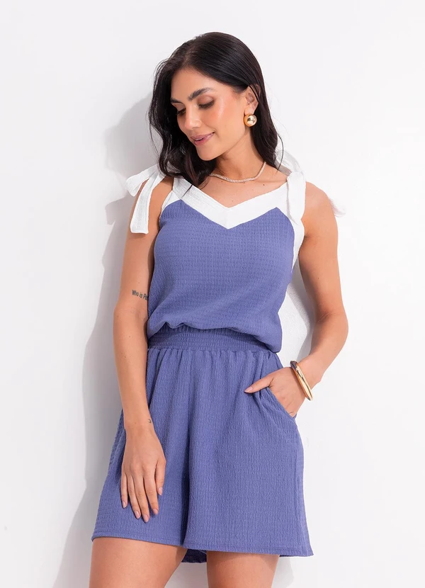 Quintess - Short Azul em Malha Crepe Texturizada 10