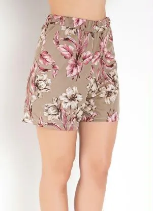Moda Pop - Short Básico Floral Bege - MODA POP
