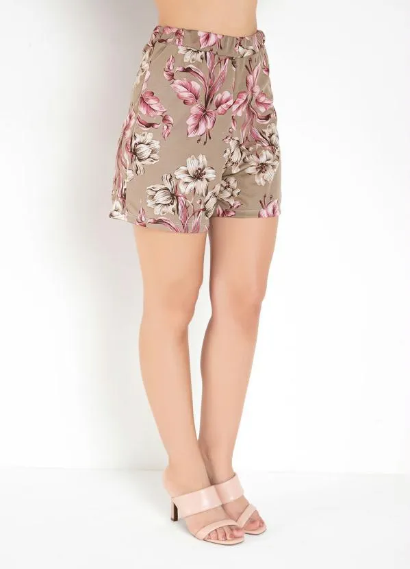Moda Pop - Short Básico Floral Bege 3
