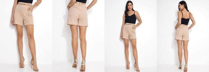 Short Bege em Malha Texturizada