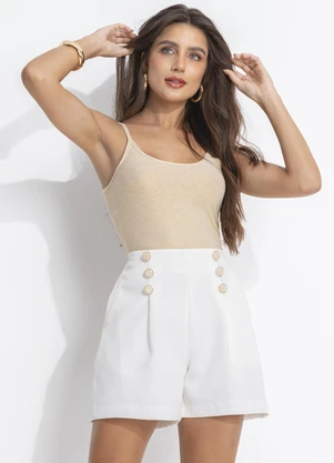 Quintess - Short Branco em Crepe Plano - QUINTESS