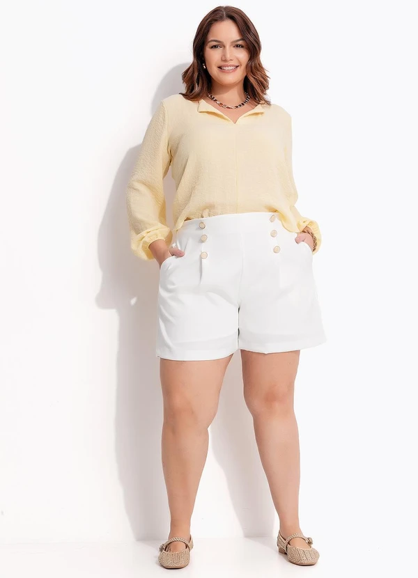 Quintess - Short Branco em Crepe Plano 11