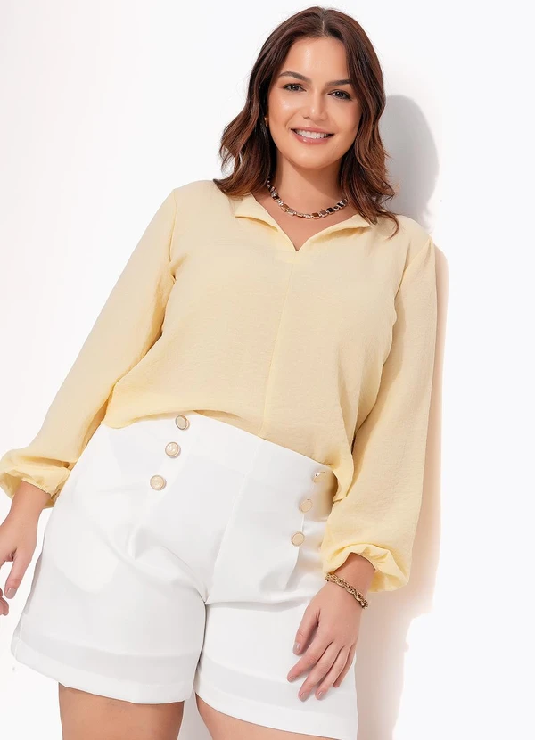 Quintess - Short Branco em Crepe Plano