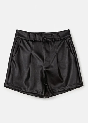 Authoria - Short Fake Leather com Pregas Preto - AUTHORIA