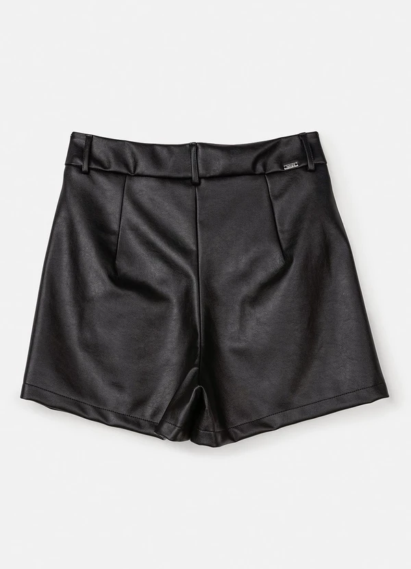 Authoria - Short Fake Leather com Pregas Preto 2