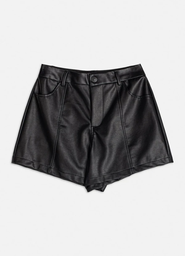Authoria - Short Fake Leather com Recortes Preto