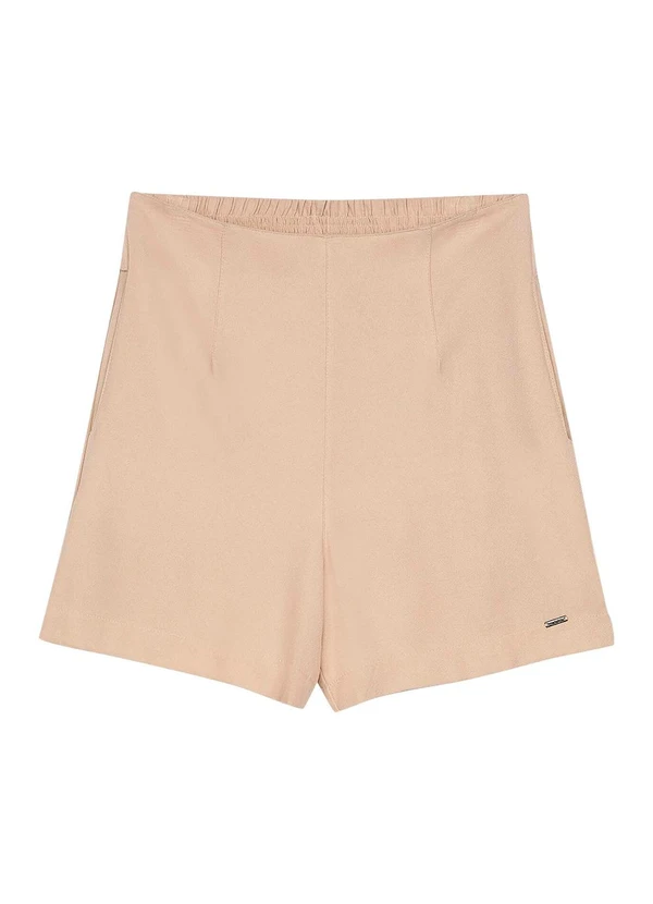 Marialícia - Short Feminino Alfaiataria Creponado Bege 3