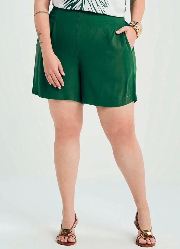 Marialícia - Short Feminino Alfaiataria Creponado Verde 1