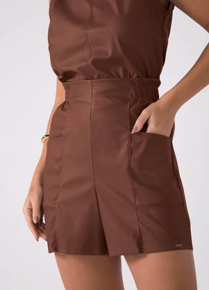 Marialícia - Short Feminino Cintura Alta Marrom - MARIALÍCIA