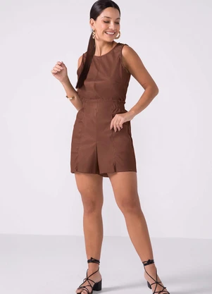 Marialícia - Short Feminino Cintura Alta Marrom - MARIALÍCIA