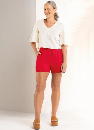Marialícia - Short Feminino com Cinto Vermelho - MARIALÍCIA