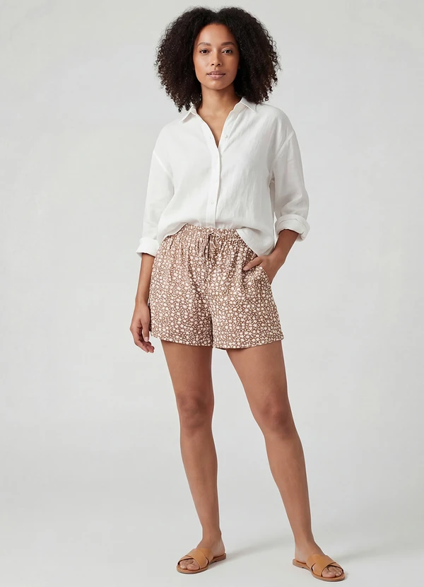 Infinita Cor - Short Feminino com Cós e Laço Marrom 2