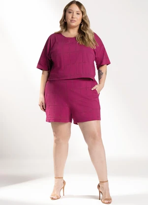 Marialícia - Short Feminino Devorê Rosa - MARIALÍCIA