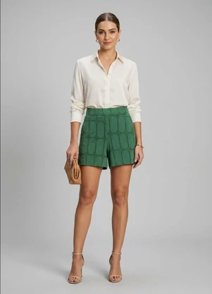 Marialícia - Short Feminino Devorê Verde - MARIALÍCIA