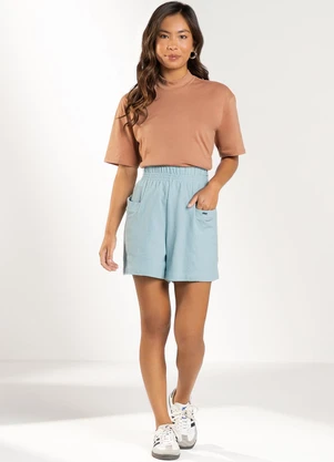 Marialícia - Short Feminino em Moletinho Azul - MARIALÍCIA