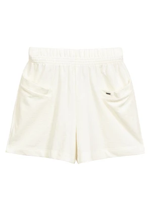 Marialícia - Short Feminino em Moletinho Bege - MARIALÍCIA