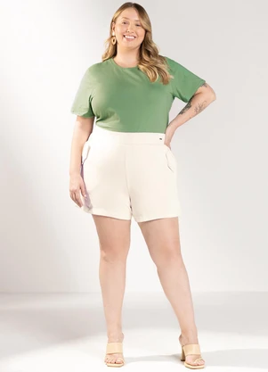 Marialícia - Short Feminino em Moletom Bege - MARIALÍCIA