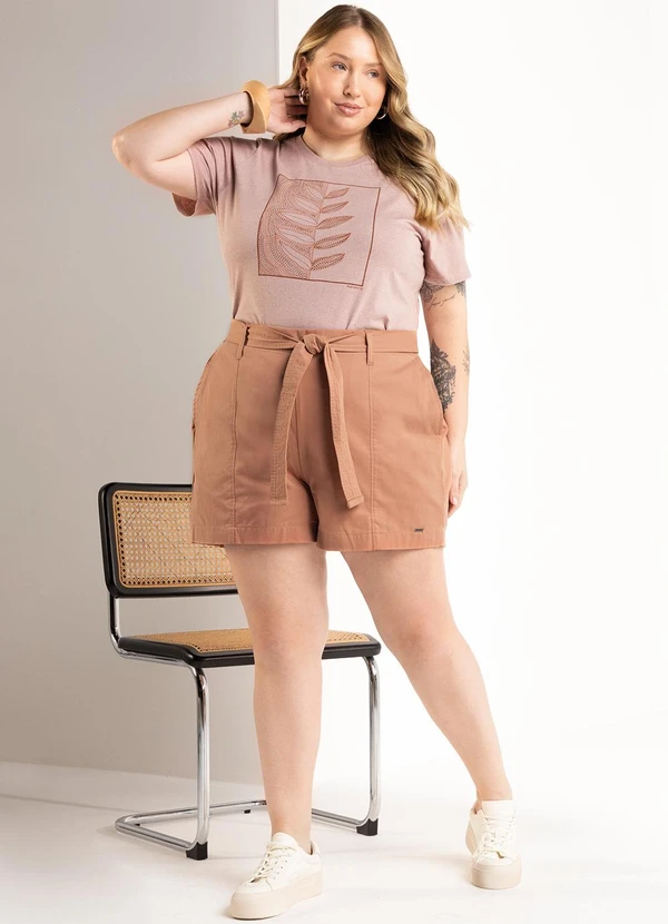 Marialícia - Short Feminino em Sarja Laranja 2