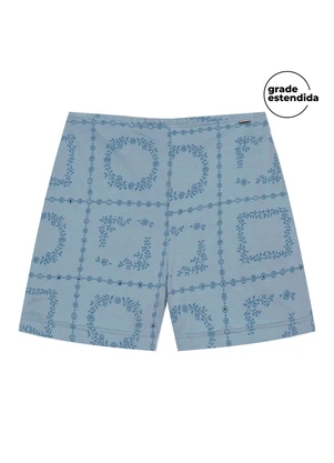 Marialícia - Short Feminino Floral Devorê Azul - MARIALÍCIA