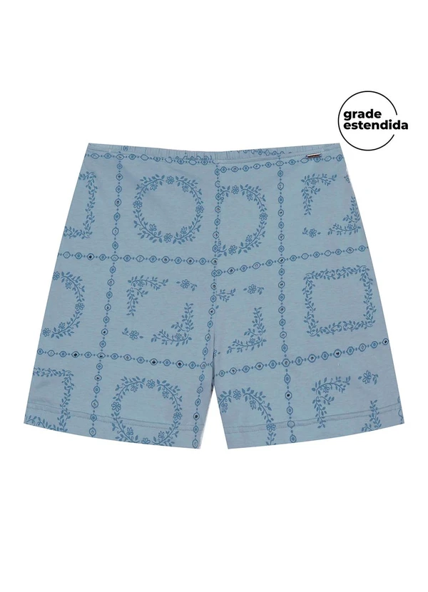 Marialícia - Short Feminino Floral Devorê Azul