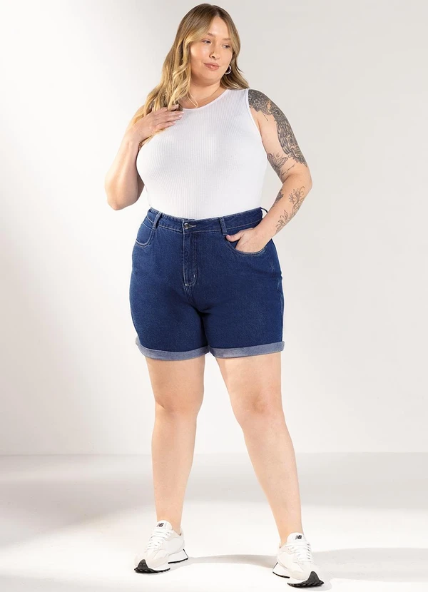 Marialícia - Short Feminino Jeans Azul 4