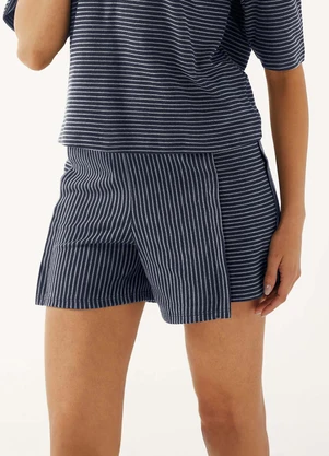 Marialícia - Short Feminino Listrado Recortes Azul - MARIALÍCIA