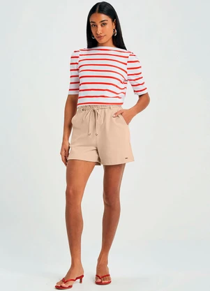 Marialícia - Short Feminino Moletom com Bolsos Bege - MARIALÍCIA