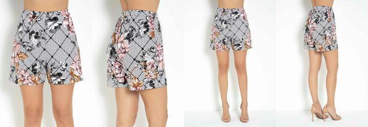 Short Floral Branco com Elstico na Cintura
