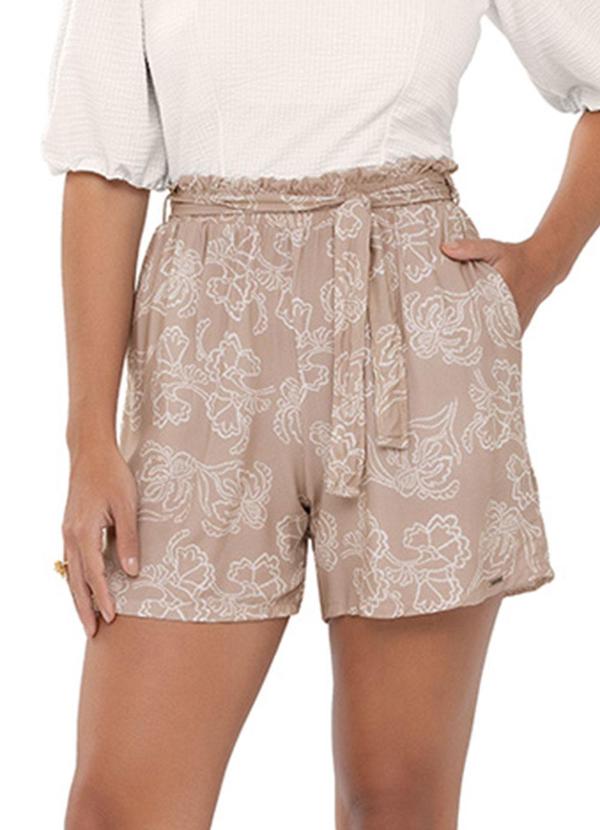Rezzato - Short Floral com Laço Adulto Feminino Bege